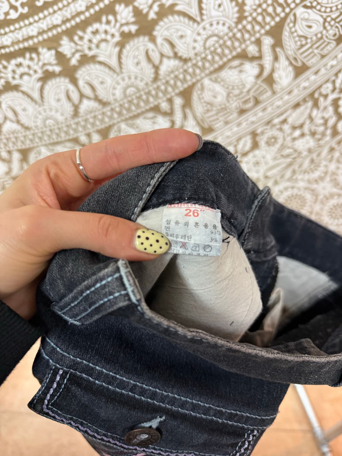 빈티지 핑크 스티치 스판 흑청 부츠컷 데님팬츠  상품이미지6