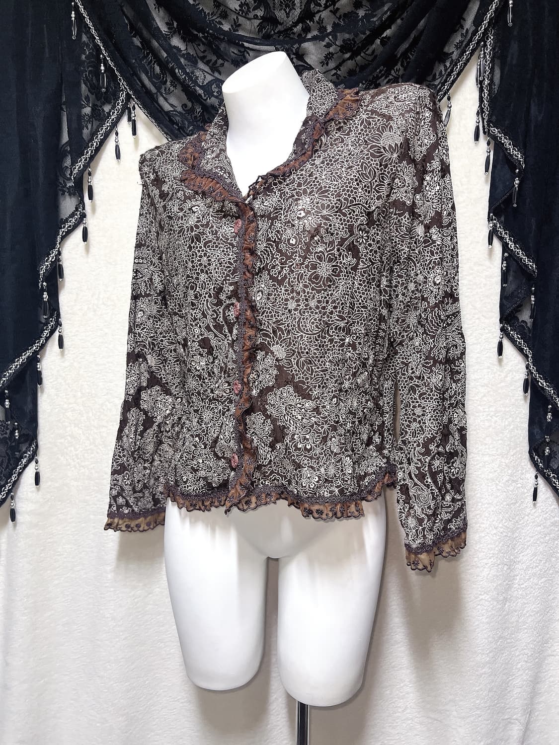 오리엔탈 페어리 플라워패턴 시스루 브라운 레이스 자켓 핀터 모리 그런지 상품이미지4