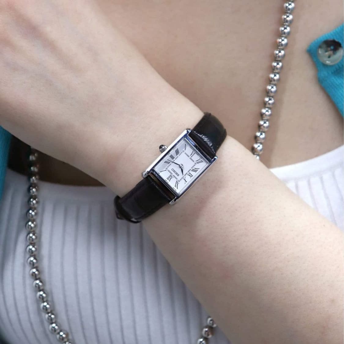 세이코 탱크 세르띠에 SWR053 쿼츠 가죽 사각 시계 상품이미지7