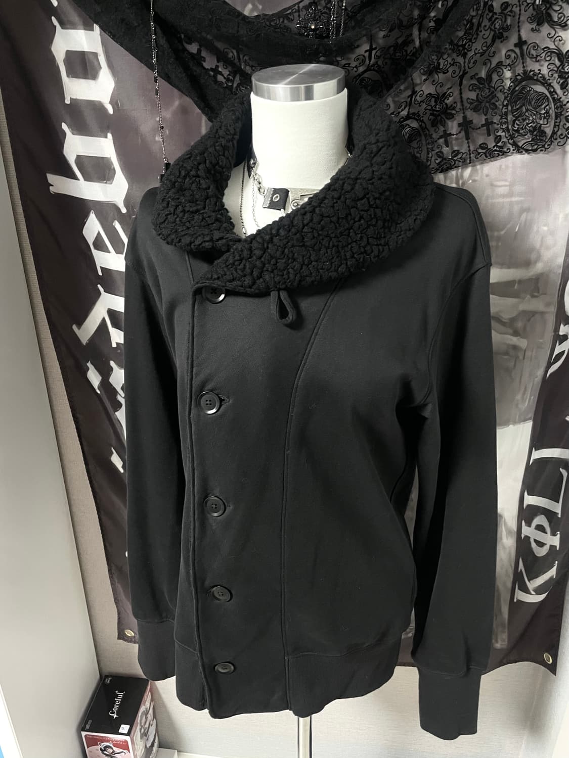 요지야마모토 Y3 하이넥 비대칭 버튼 스웻 가디건 무채색다크웨어유니섹스 상품이미지7