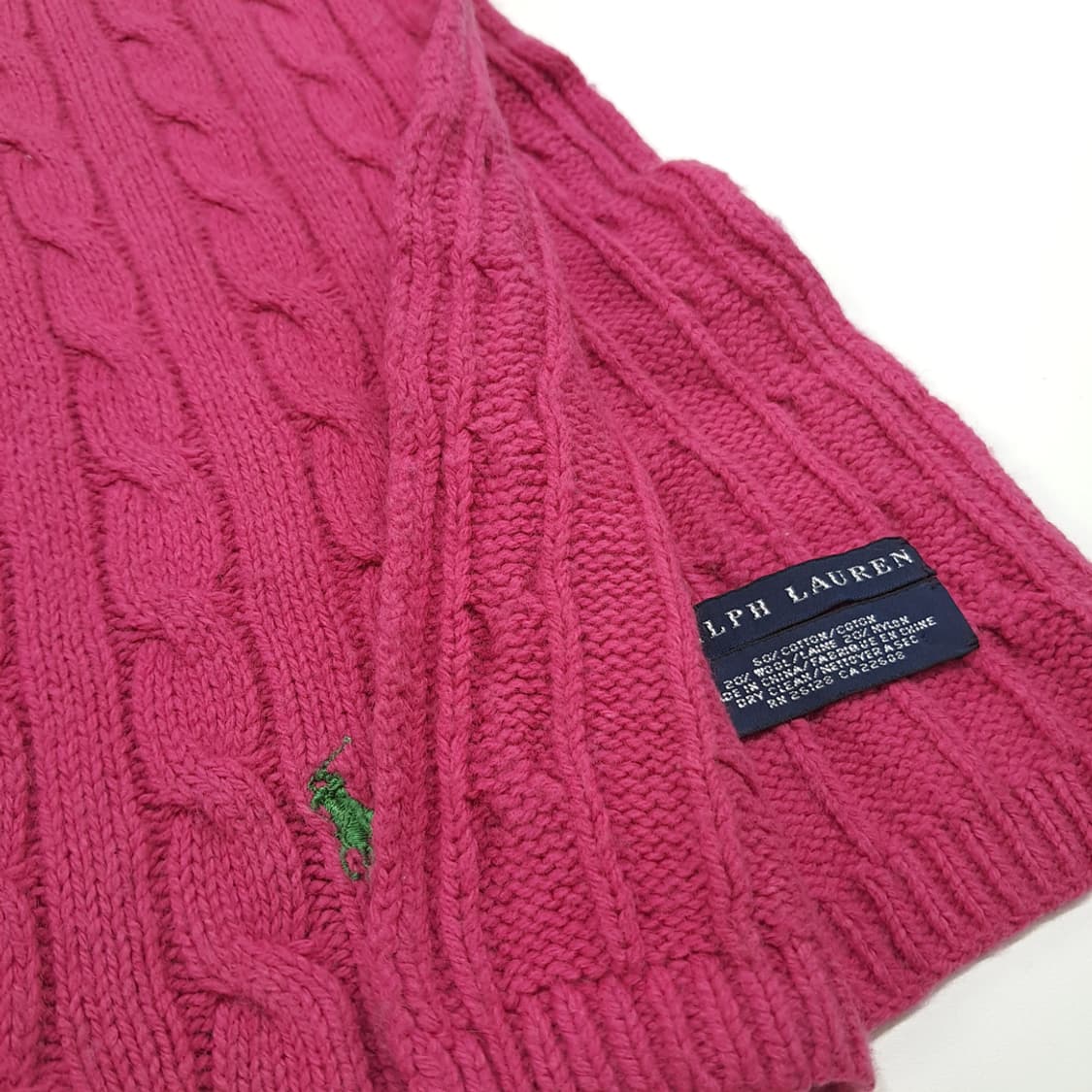 MX284 폴로 랄프로렌 핑크 코튼 울 케이블 니트 목도리 머플러 상품이미지5