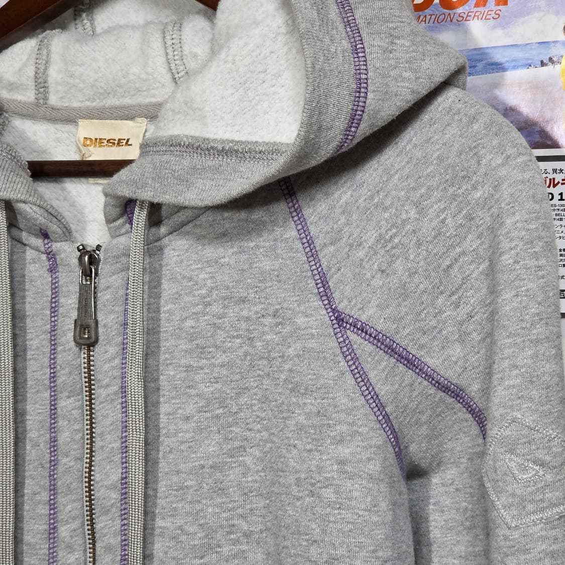 디젤 퍼플 오버록 스터드 슬림핏 후드집업 상품이미지5