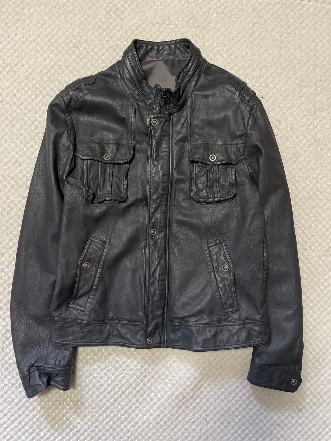 웨스턴 무드 램스킨 양가죽 절개 포켓 레더 자켓 상품이미지1