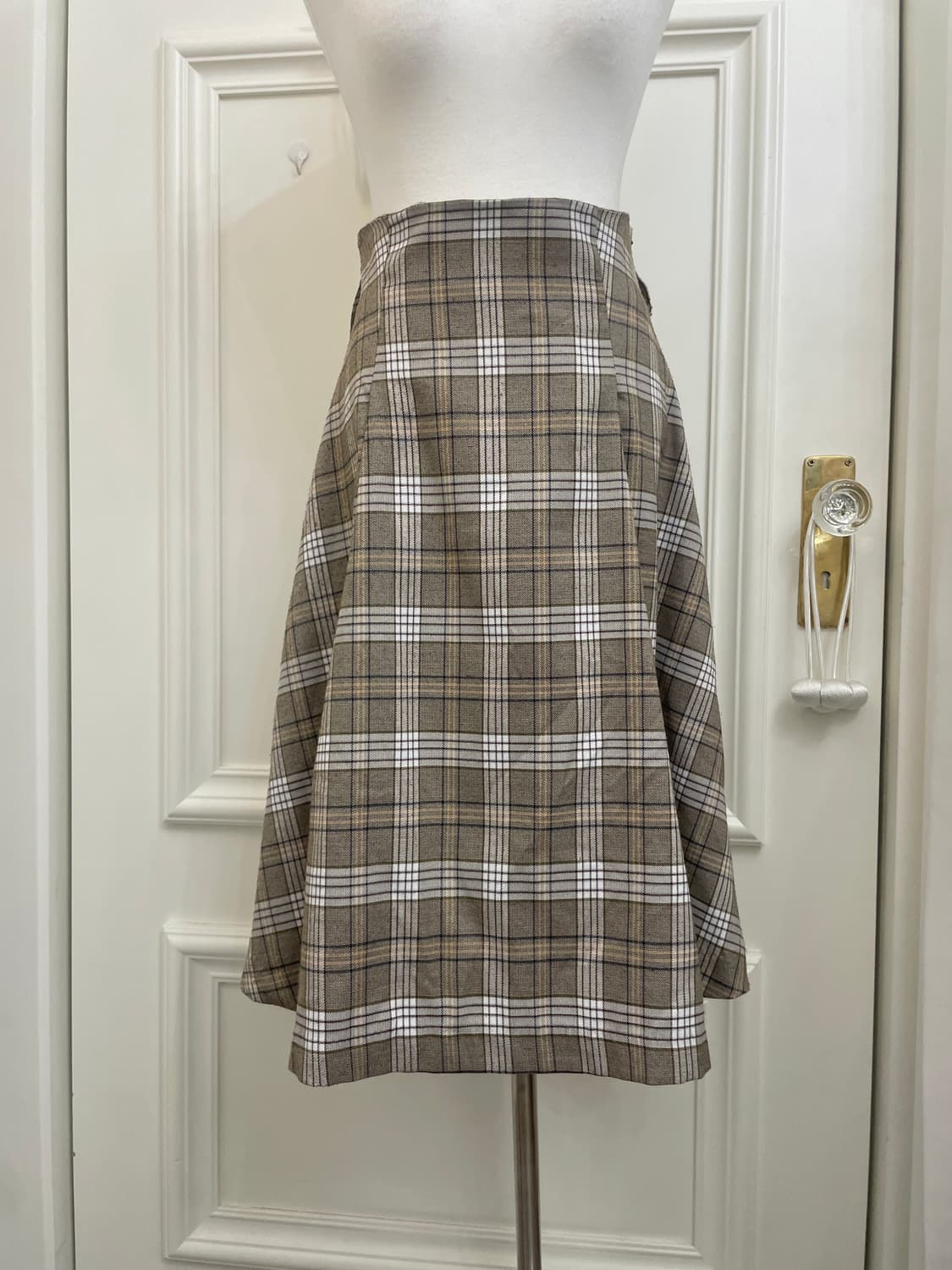 beige brown check pleats banding skirt 상품이미지4