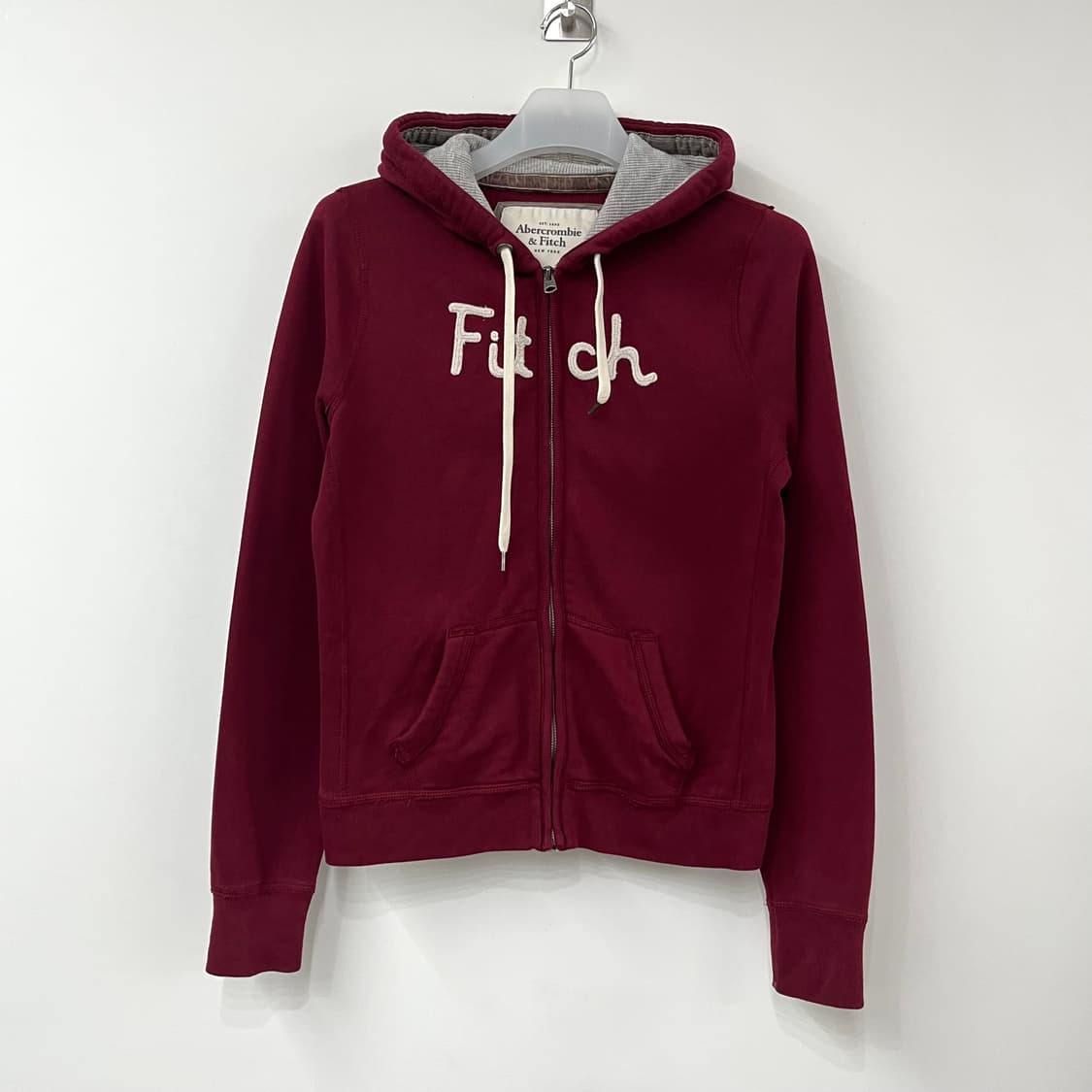 아베크롬비 슬림핏 자수로고 버건디 후드집업 상품이미지2