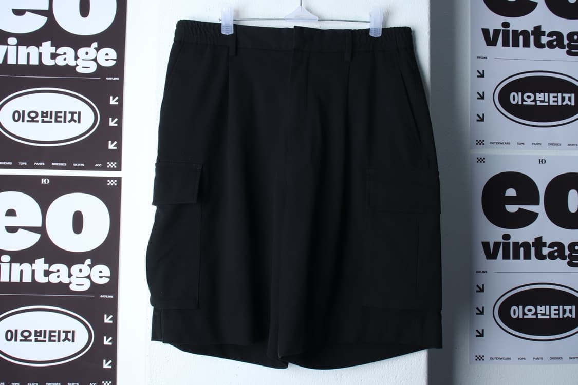 (L-XL) 무신사 스탠다드 반바지 팬츠 카고 밴딩 블랙-P9865 상품이미지2