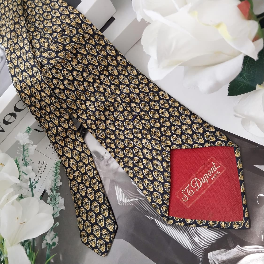 에스 티 듀퐁 실크 네이비 페이즐리 넥타이 9.4cm A+등급 K1119 상품이미지5