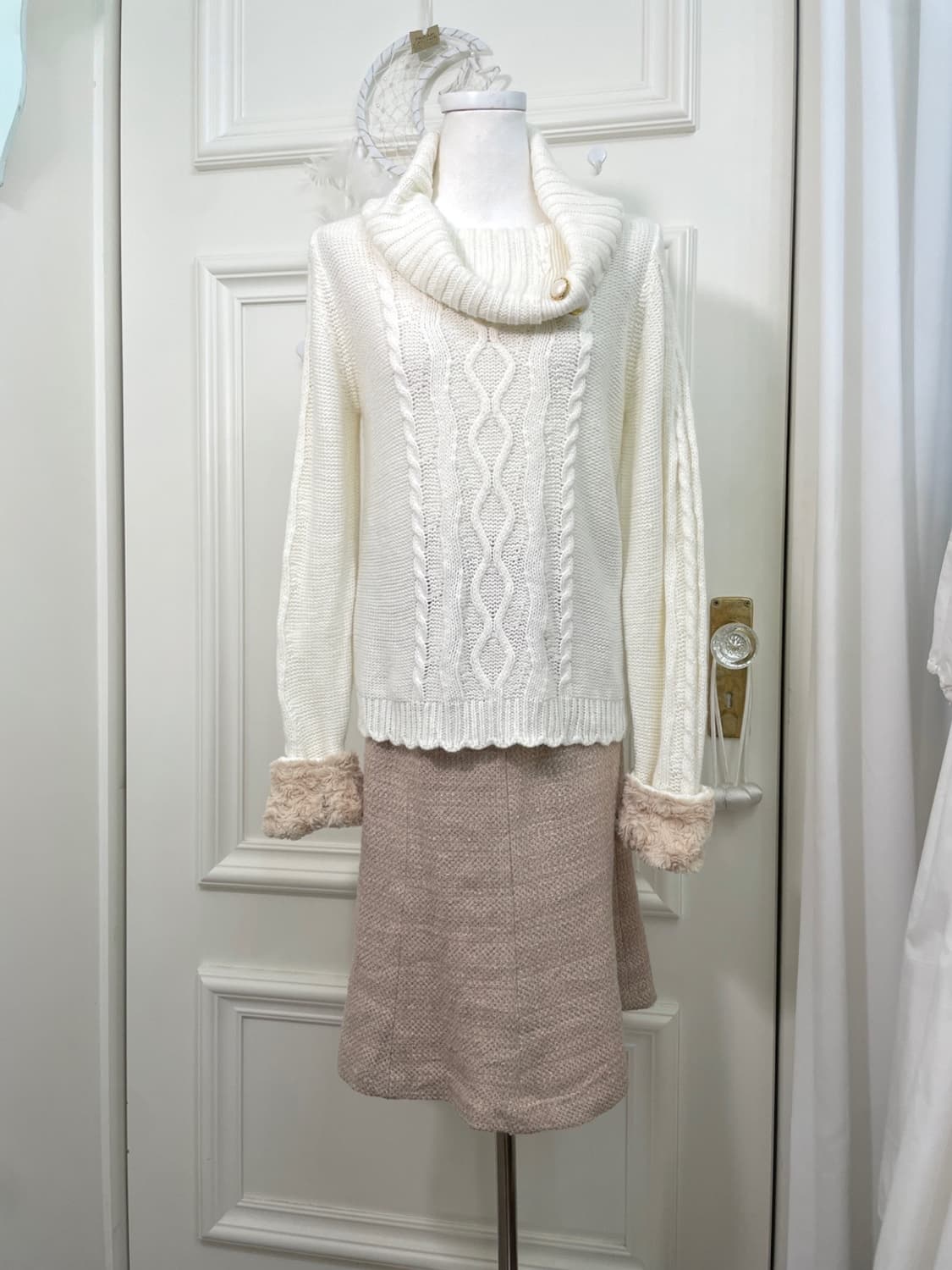 beige ivory tweed glitter flare midi ski 상품이미지6