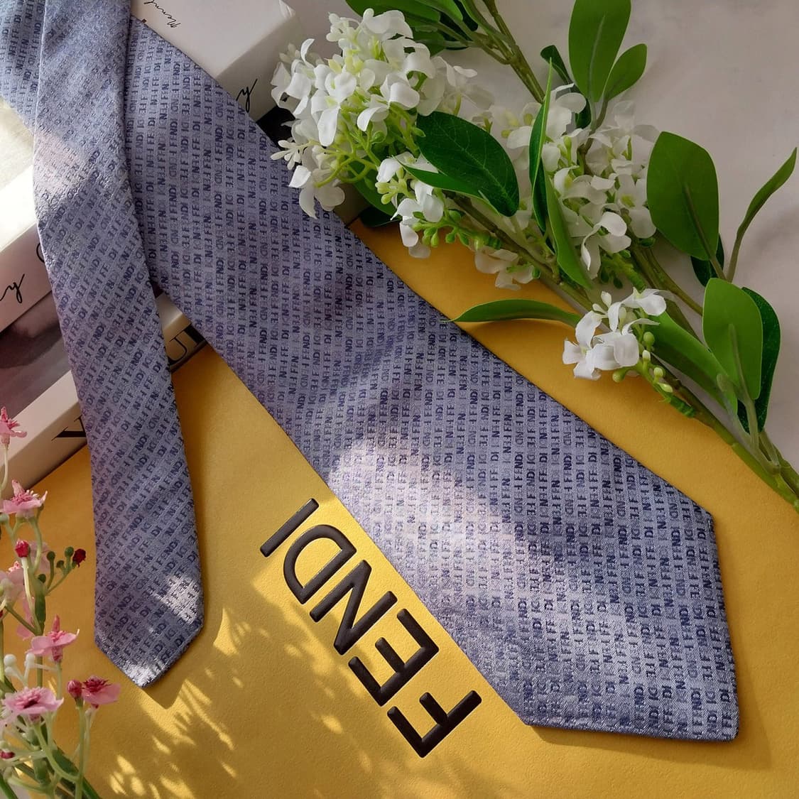 펜디 실크 블루&바이올렛 이니셜 자카드 넥타이 9cm A+등급 K1643 상품이미지2