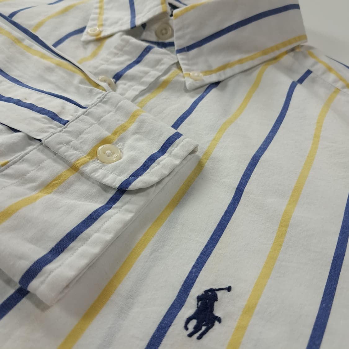 CK321 L 폴로 90s 올드스쿨 네이비 옐로우 스트라이프 셔츠 남방 상품이미지4