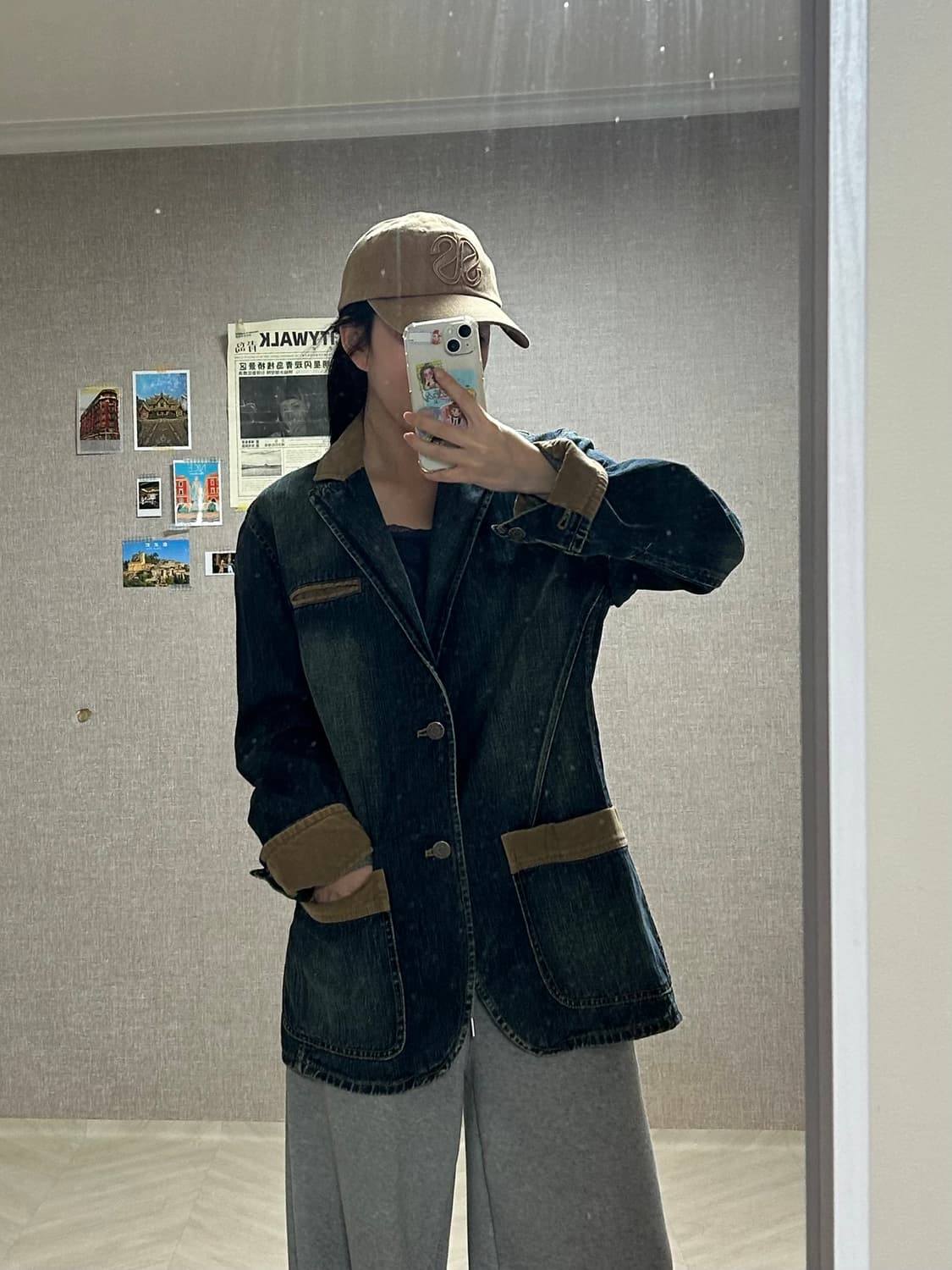 게스 진 배색 워싱 워크 청자켓 상품이미지1