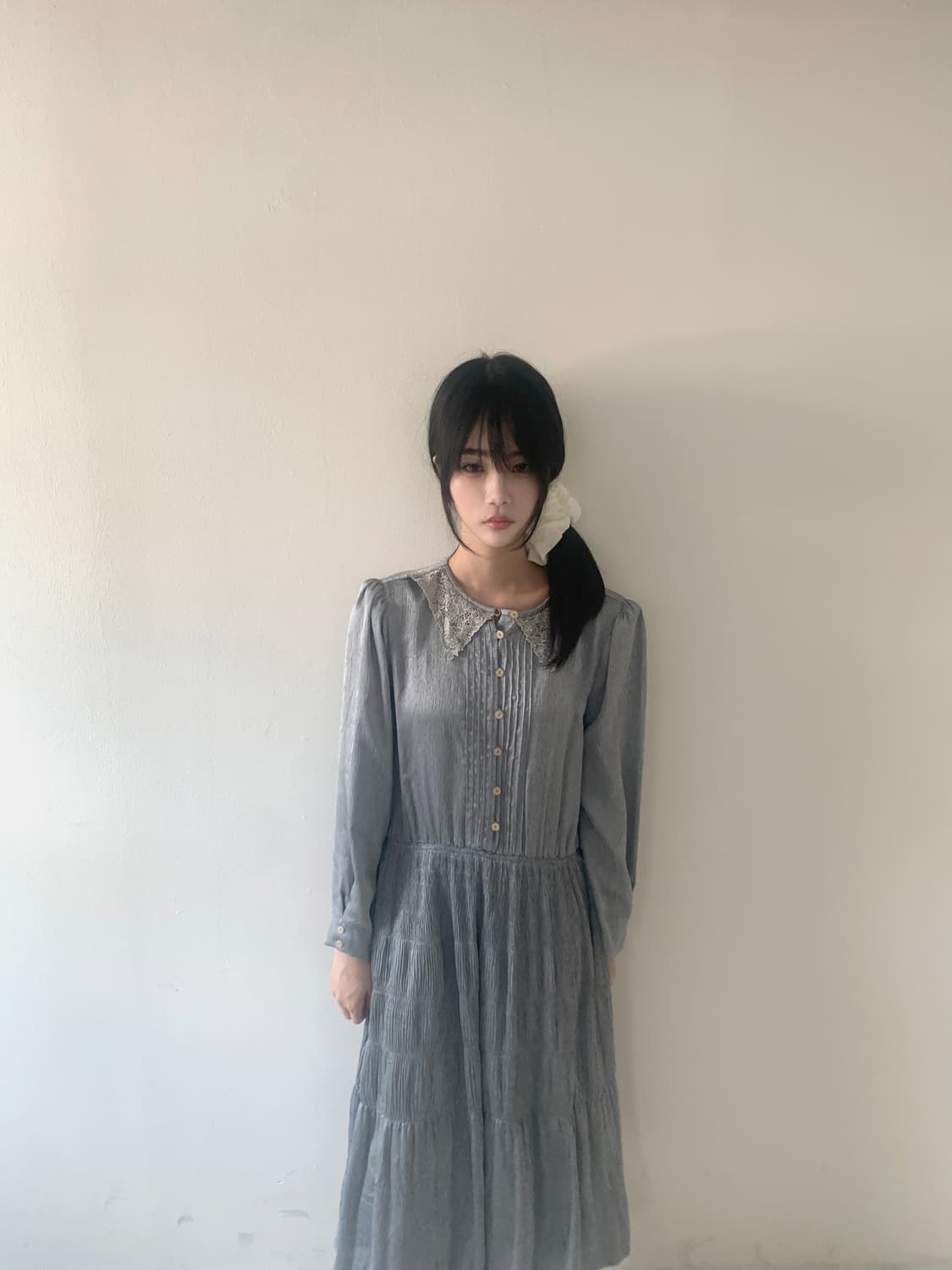Lace collar pleats dress 상품이미지1