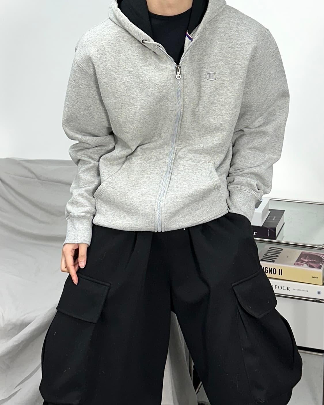 챔피온 그레이 후드집업 L 상품이미지2