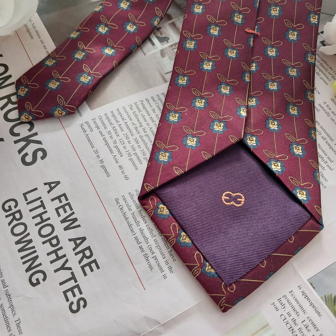 에스까다 실크 브라운 플라워 자카드 넥타이 8.9cm A+등급 K1313 상품이미지7