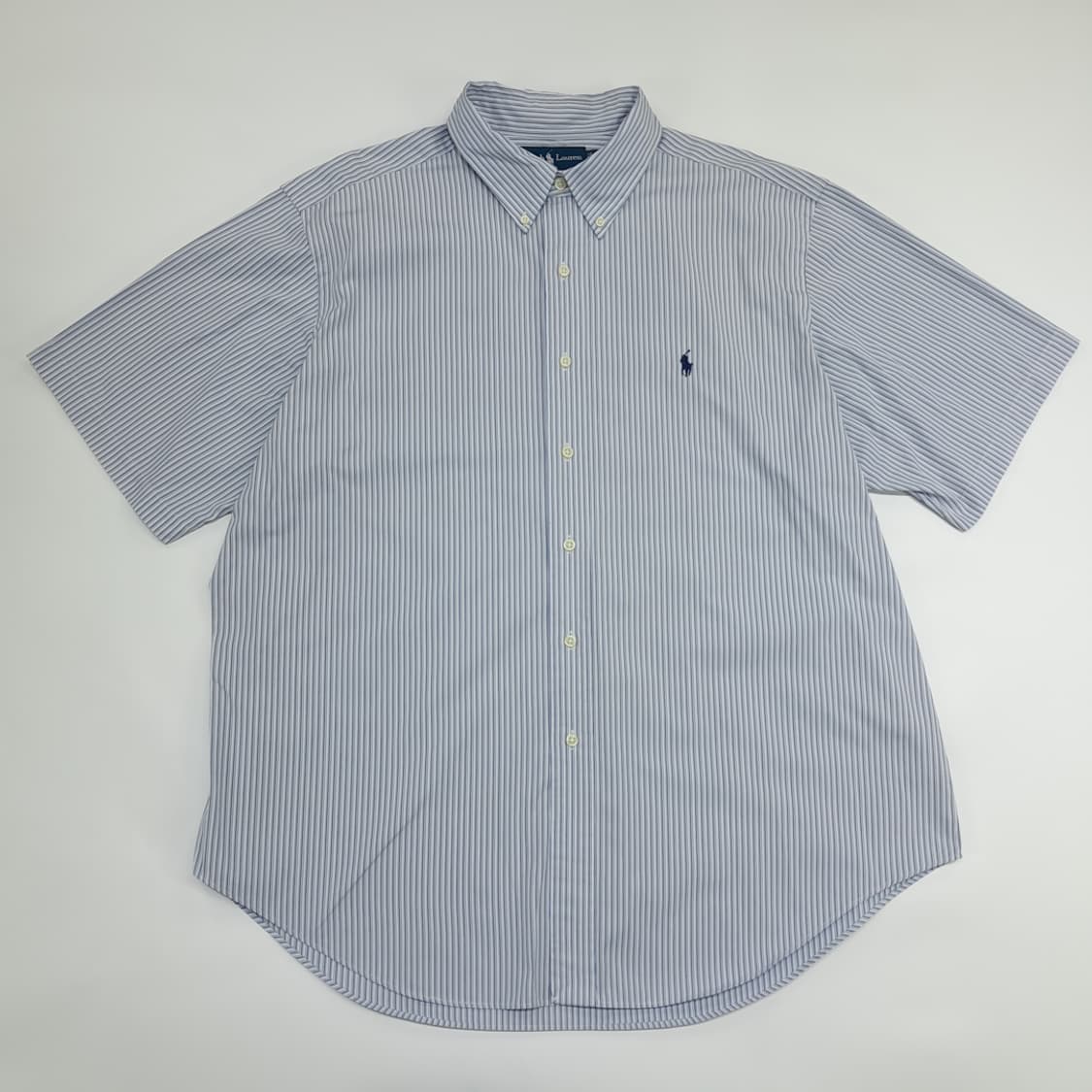 Co515 2XL 폴로 랄프로렌 블루블랙 스트라이프 반팔 셔츠 남방 상품이미지1