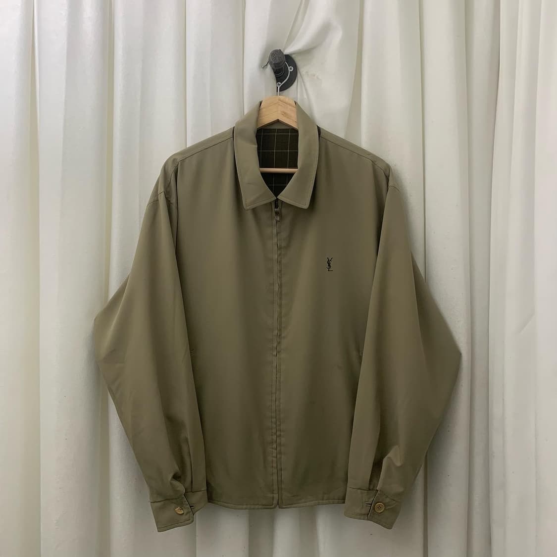 입생로랑 베이지 카키 체크 리버시블 자켓 상품이미지4