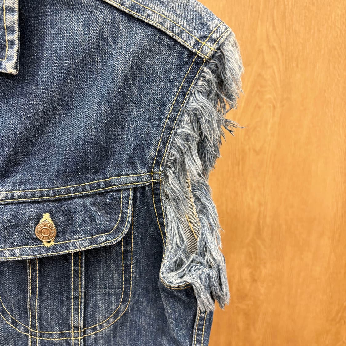 빈티지 데님 베스트 스터드 로고 메탈 버튼 컷오프 프레이드 디테일 진청 상품이미지7