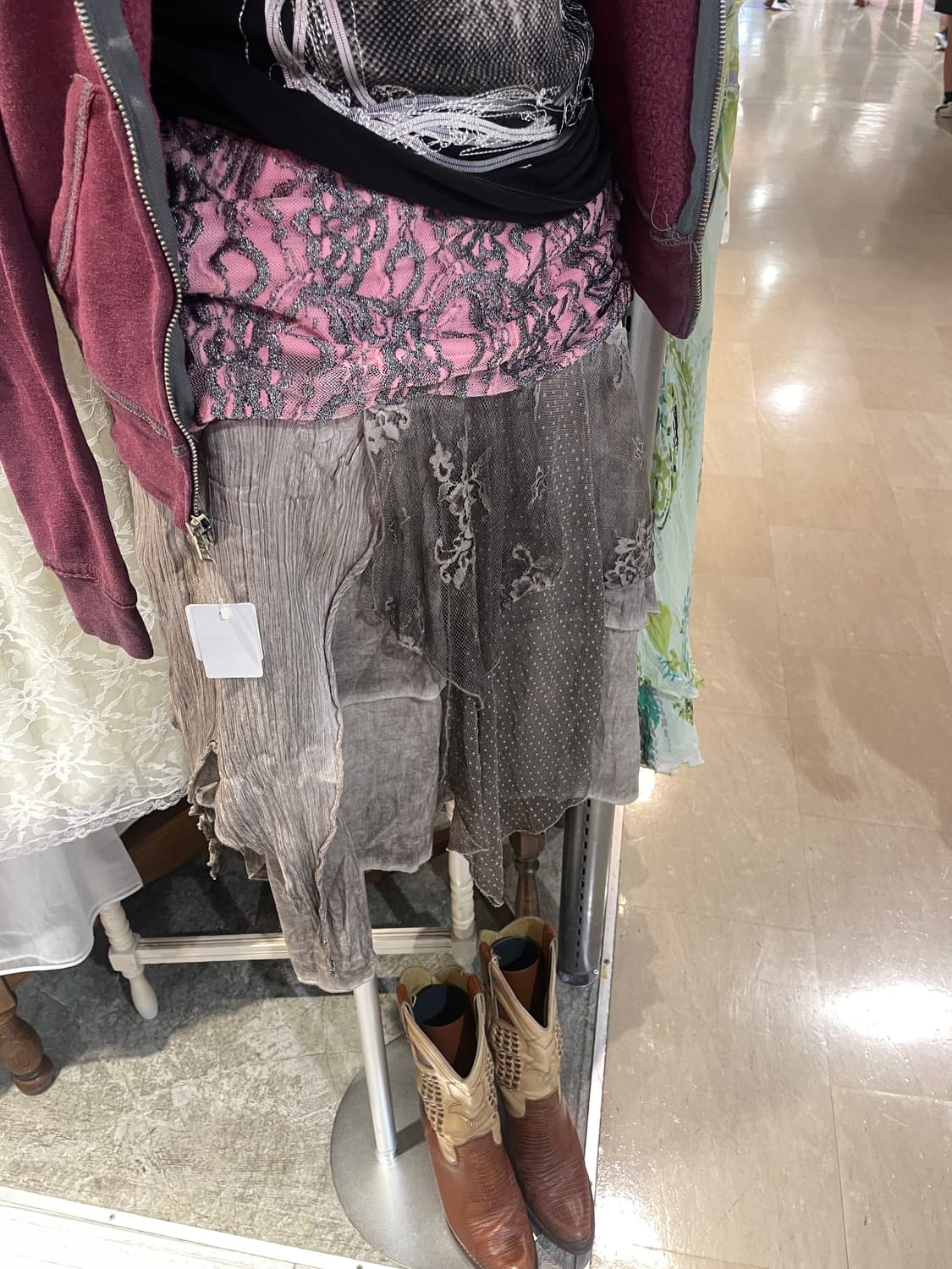 도트 플라워 레이어드 스커트 레이스 시스루 일본 빈티지 모리걸 하구미 상품이미지4