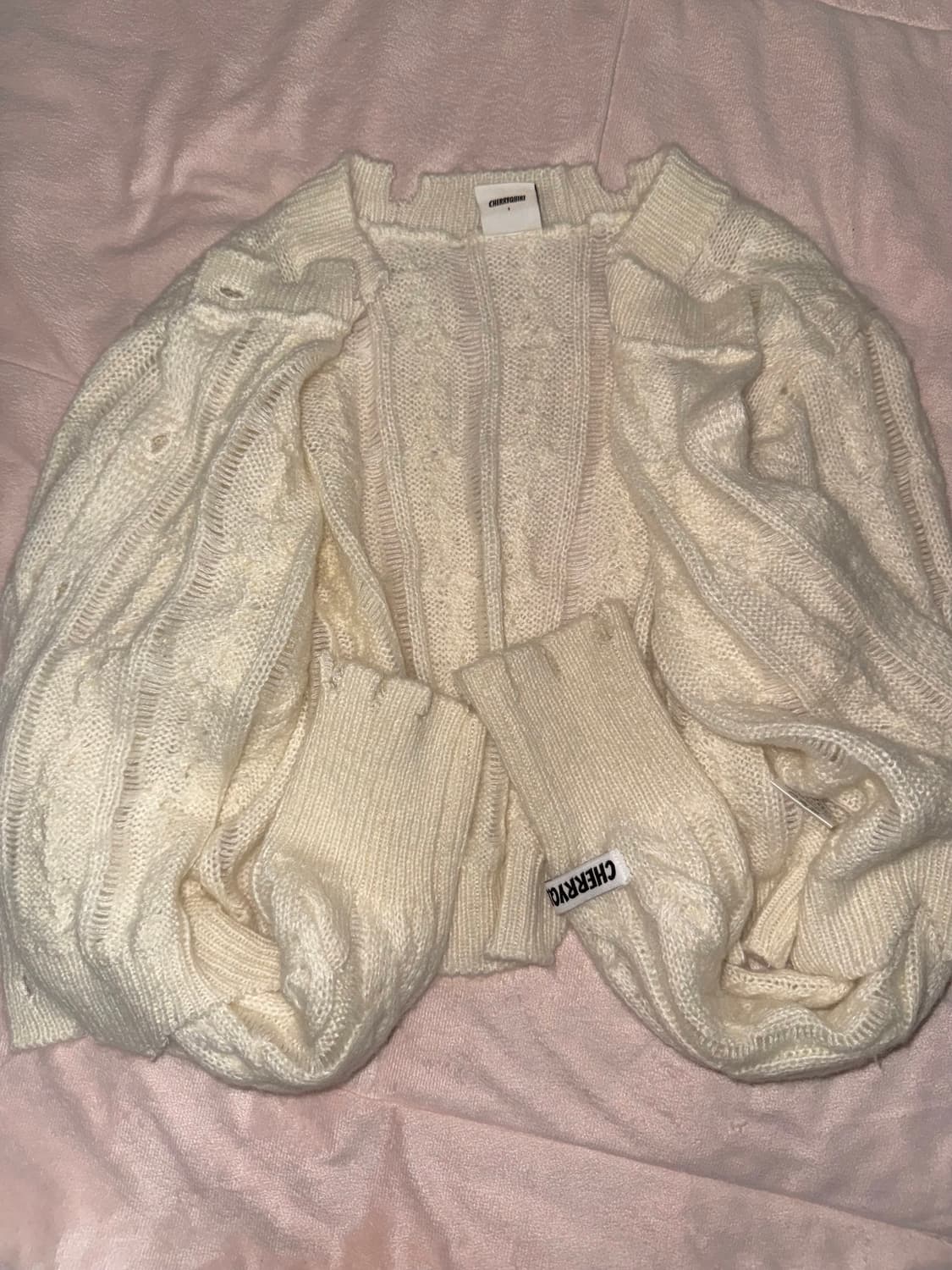 모리 케이블 가디건 아이보리 니트 일본빈티지체리퀴리갸루코이세이오포어링 상품이미지3