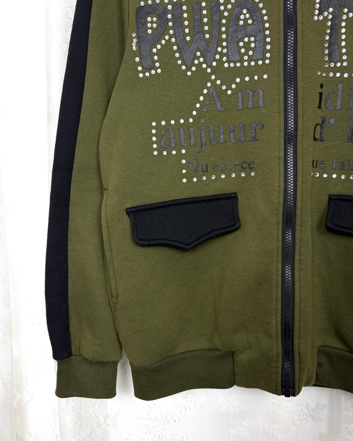 Khaki Cubic High-Neck Hooded Zip-Up 상품이미지3