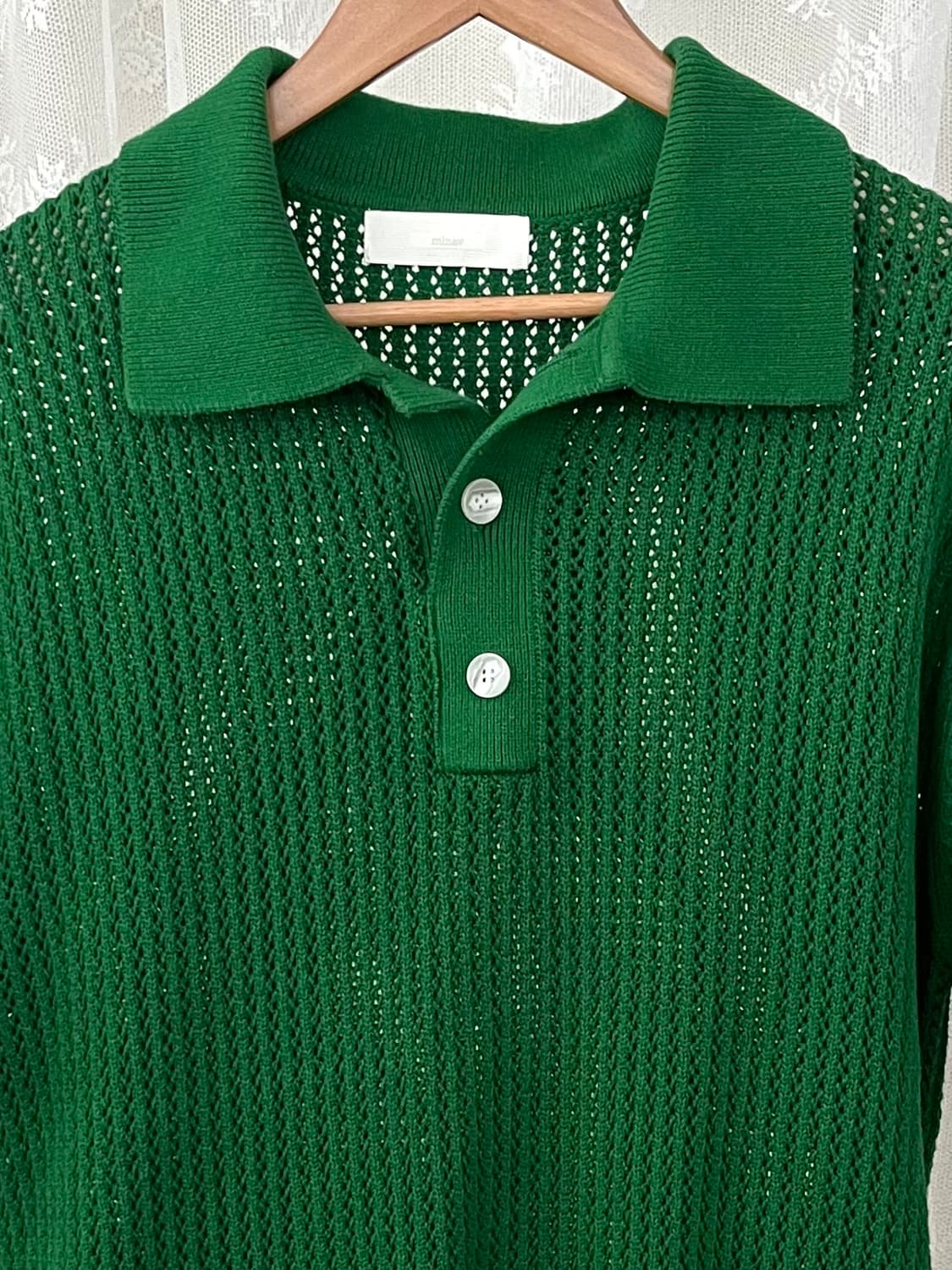 L) 미나브 퓨어코튼 펀칭 카라 니트 그린 상품이미지3