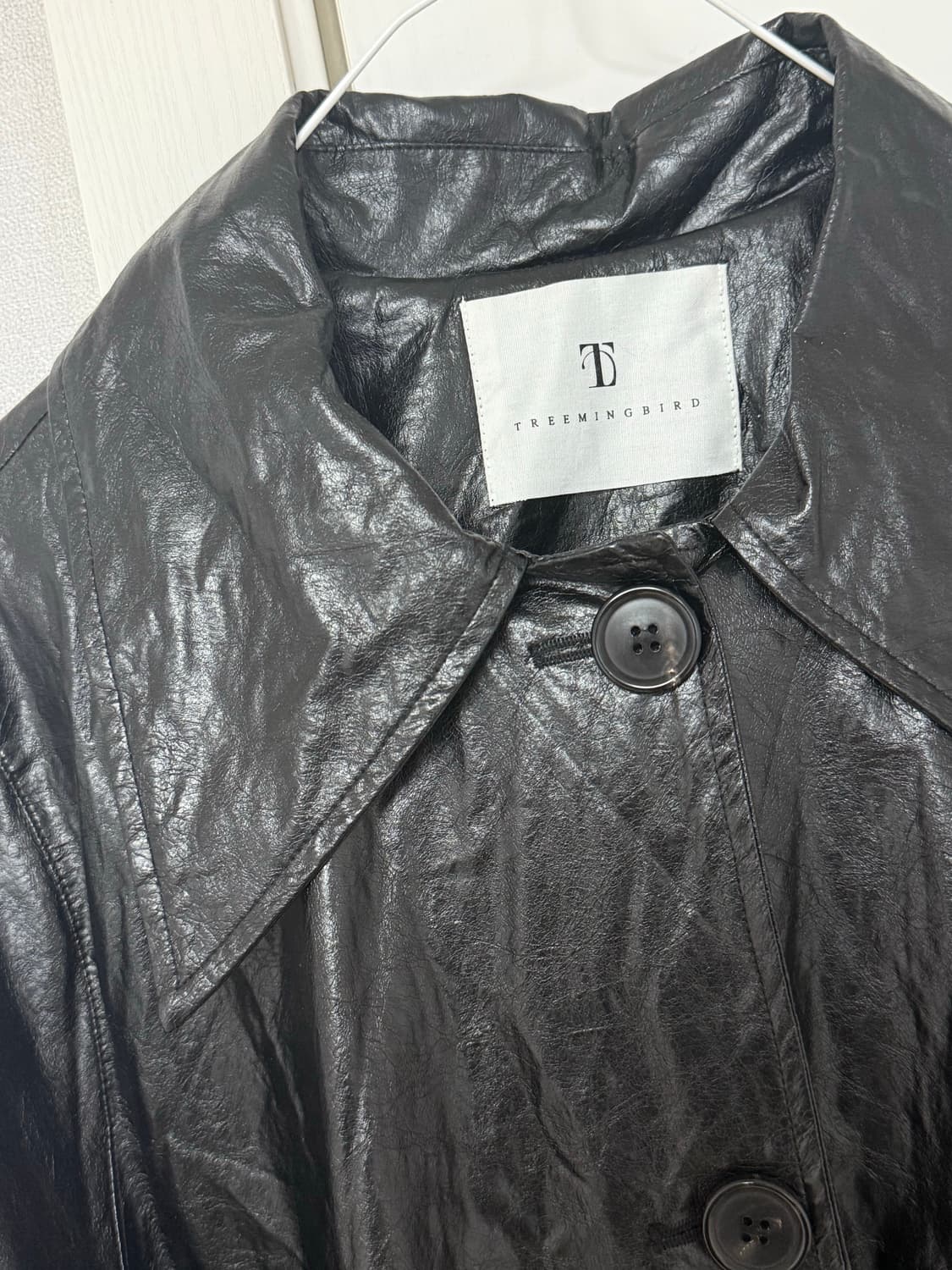 트리밍버드 롱 레더 트렌치 블랙 상품이미지6