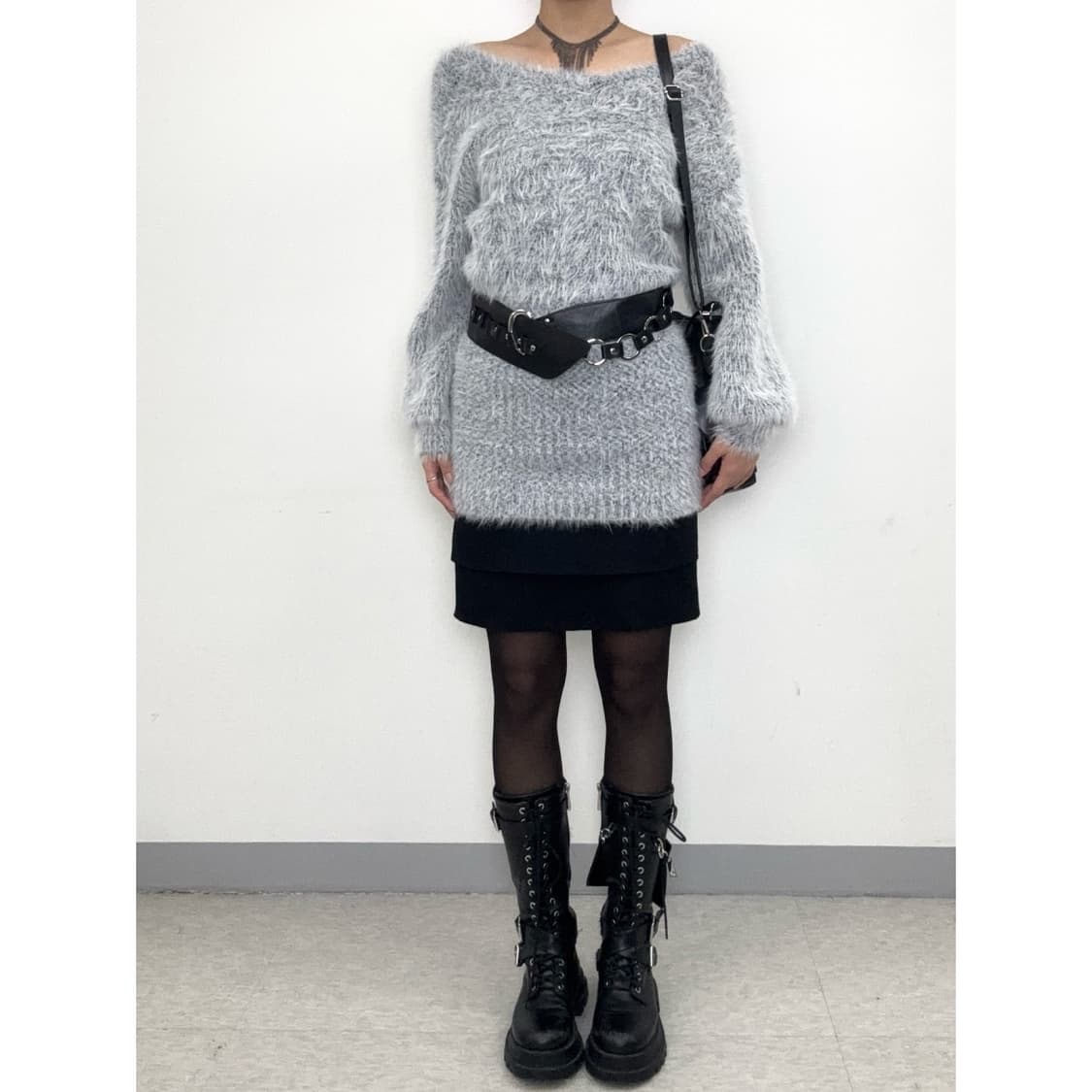 빈티지 그레이 퍼 니트 원피스 상품이미지3