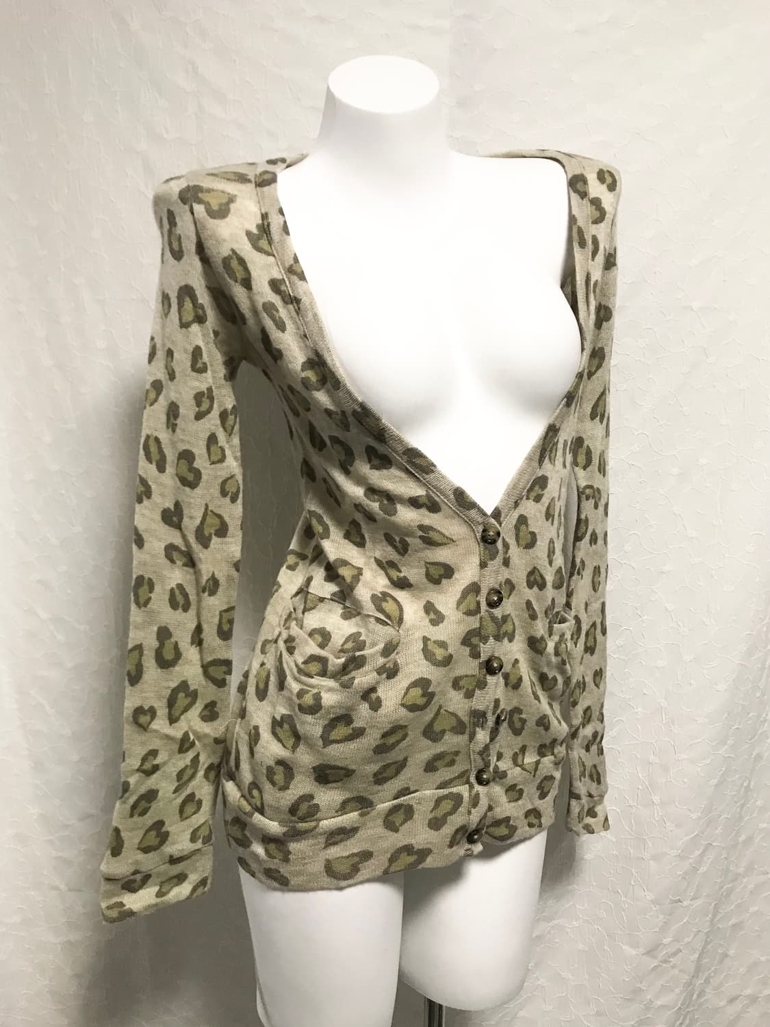 빈티지 갸루 레오파드 딥 브이넥 가디건 상품이미지2