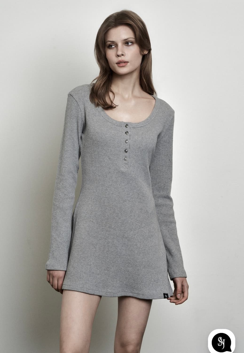 시너진 플레인 버튼 와플 드레스 멜란지 상품이미지1