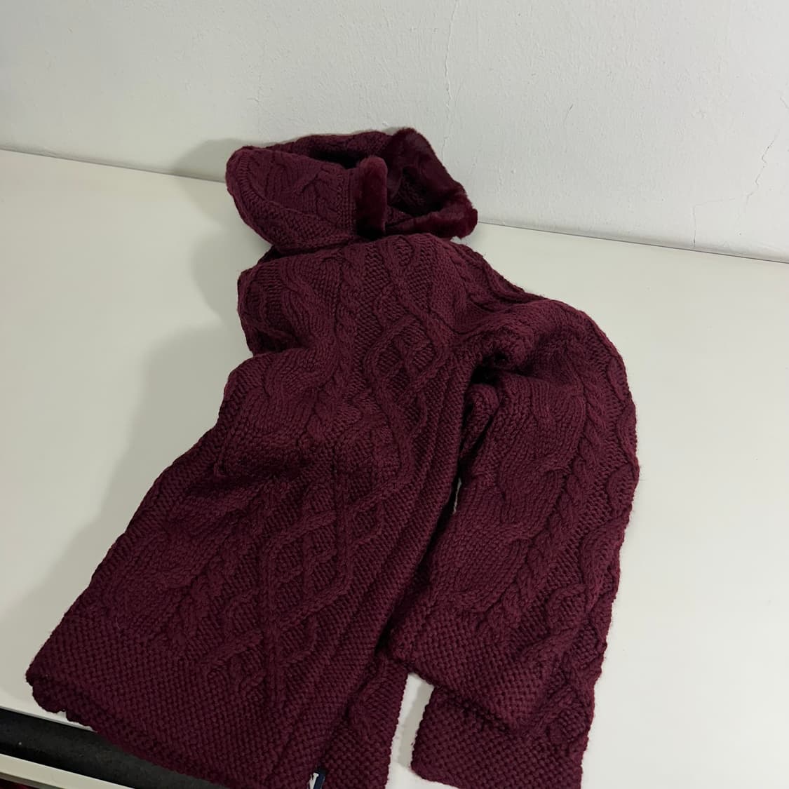 M 에드윈 버건디 퍼 꽈배기 니트집업 상품이미지6