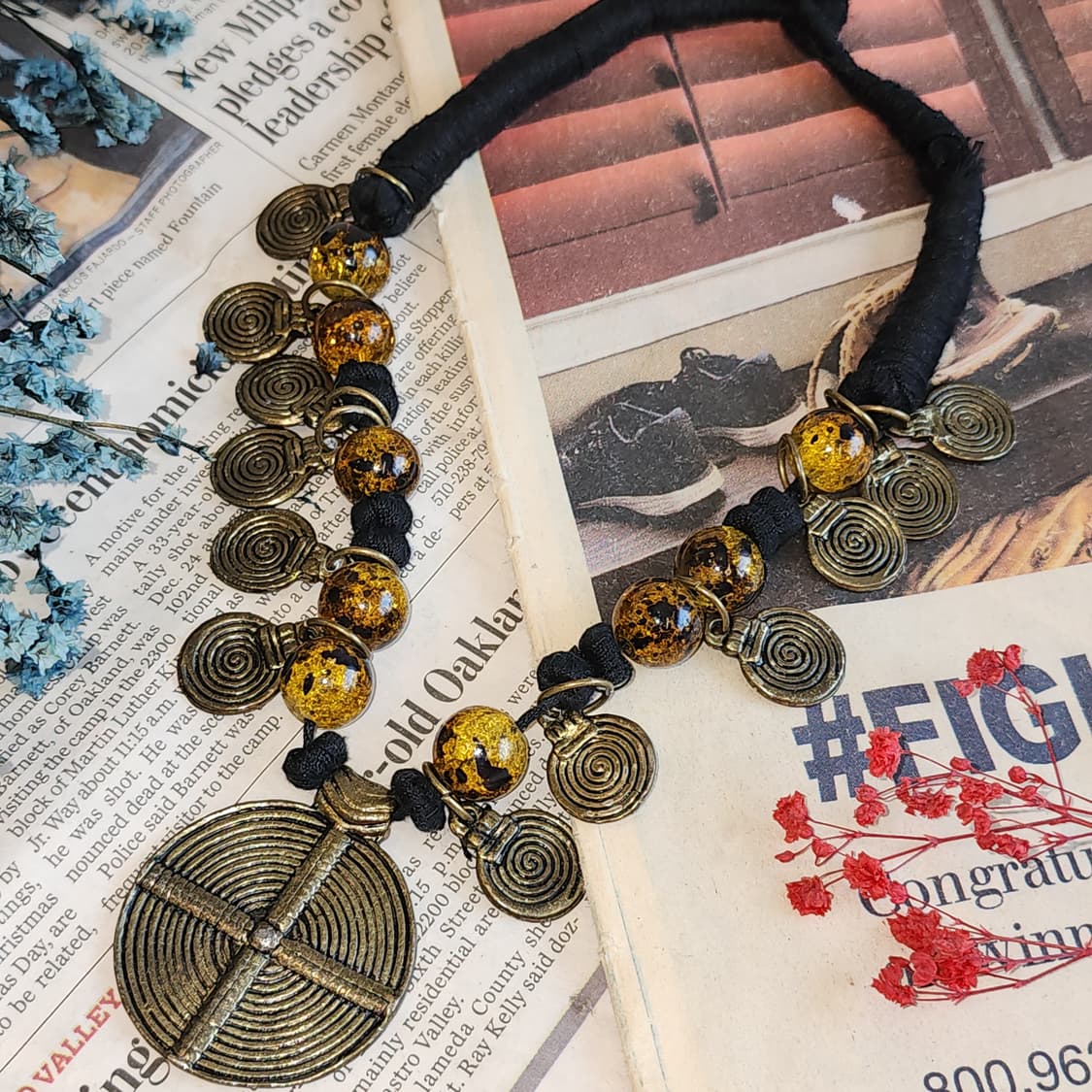 90s 프랑스 빈티지 쥬얼리 엠버 썬셋 엔티크 에스닉 목걸이 상품이미지2