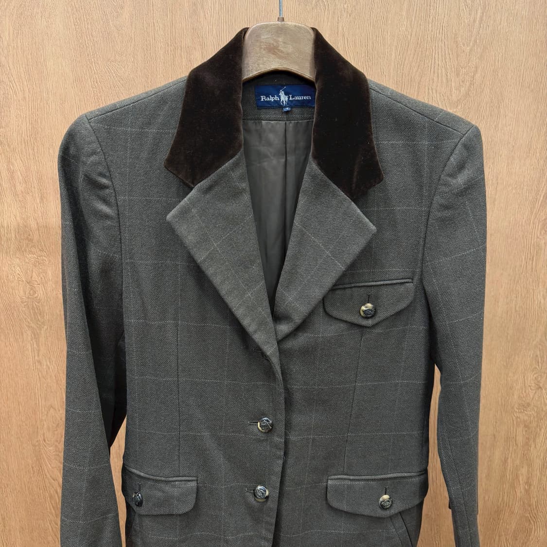 폴로 랄프로렌 자켓 체크 패턴 브라운 카라 배색 디테일 카키 상품이미지4