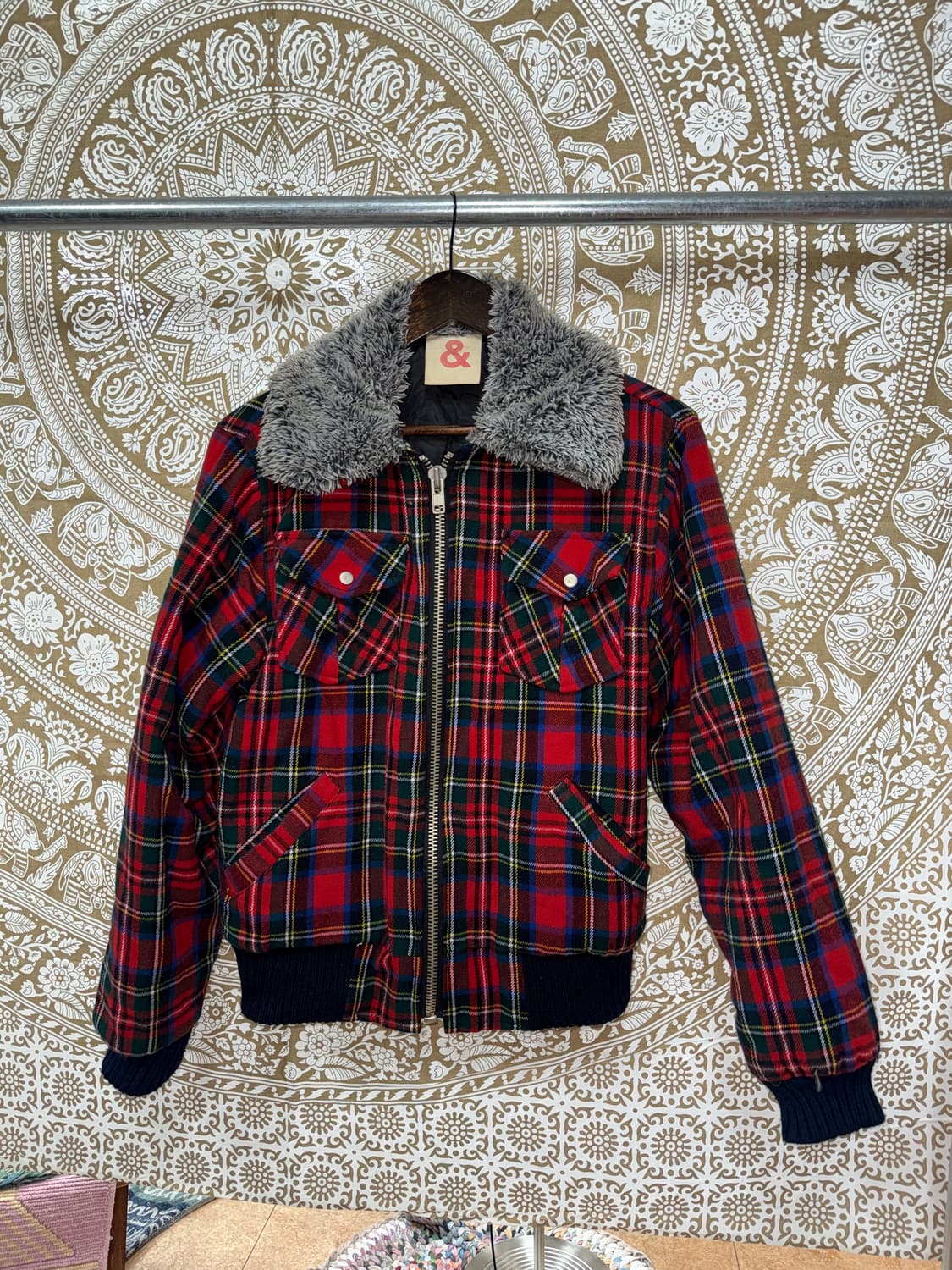 빈티지 체크 투포켓 페디드 양털 카라 점퍼  상품이미지3