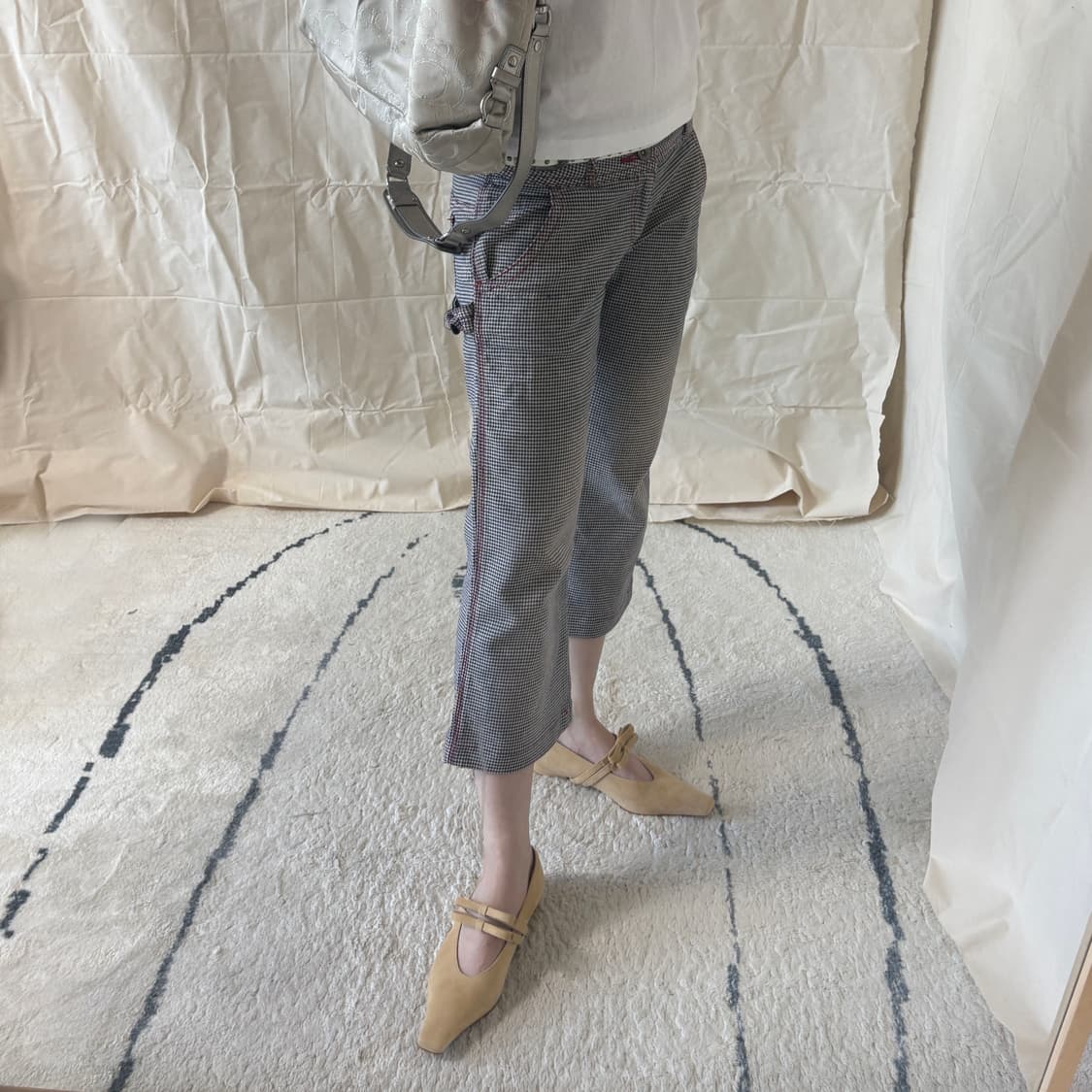 Houndstooth Pattern Cropped Capri Pants  상품이미지2