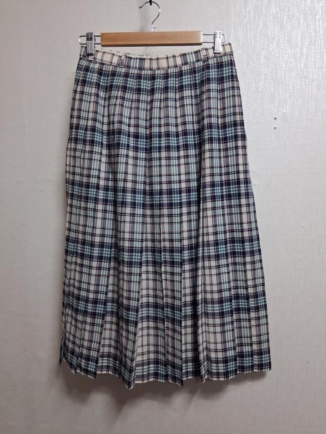 Leilian 레일리안 춘추 100%순모 울체크 플리츠롱스커트 주름체크롱 상품이미지1