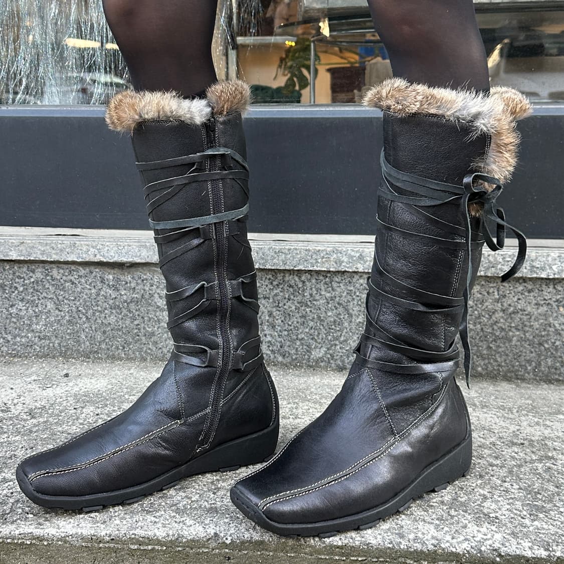 2000s 스티브 매든 스퀘어 토 퍼 라이닝 랩 부츠 상품이미지8