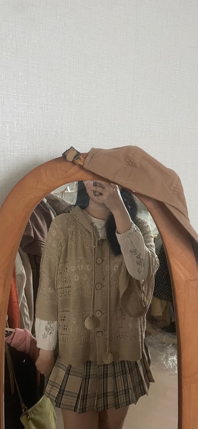 모리걸 베이지 케이프 체크 스커트 set 💛🤍 상품이미지3