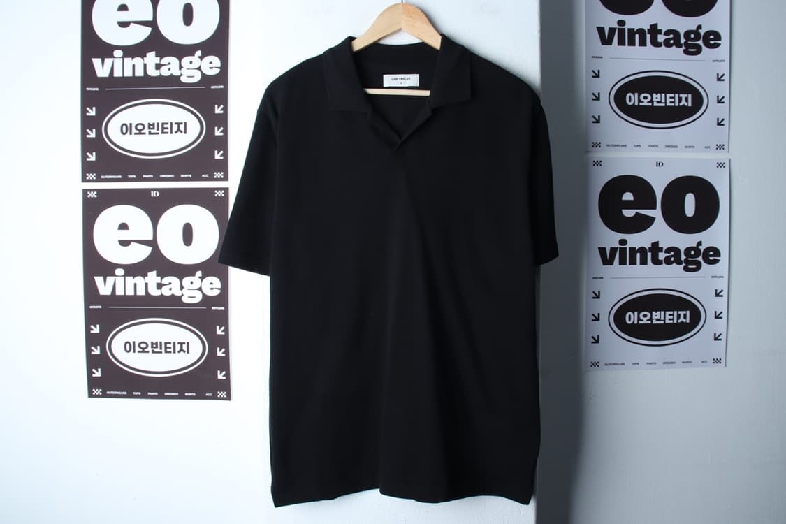 (L-XL) 랩12 반팔 카라 티셔츠 브이넥 무지 블랙-H32755 상품이미지2