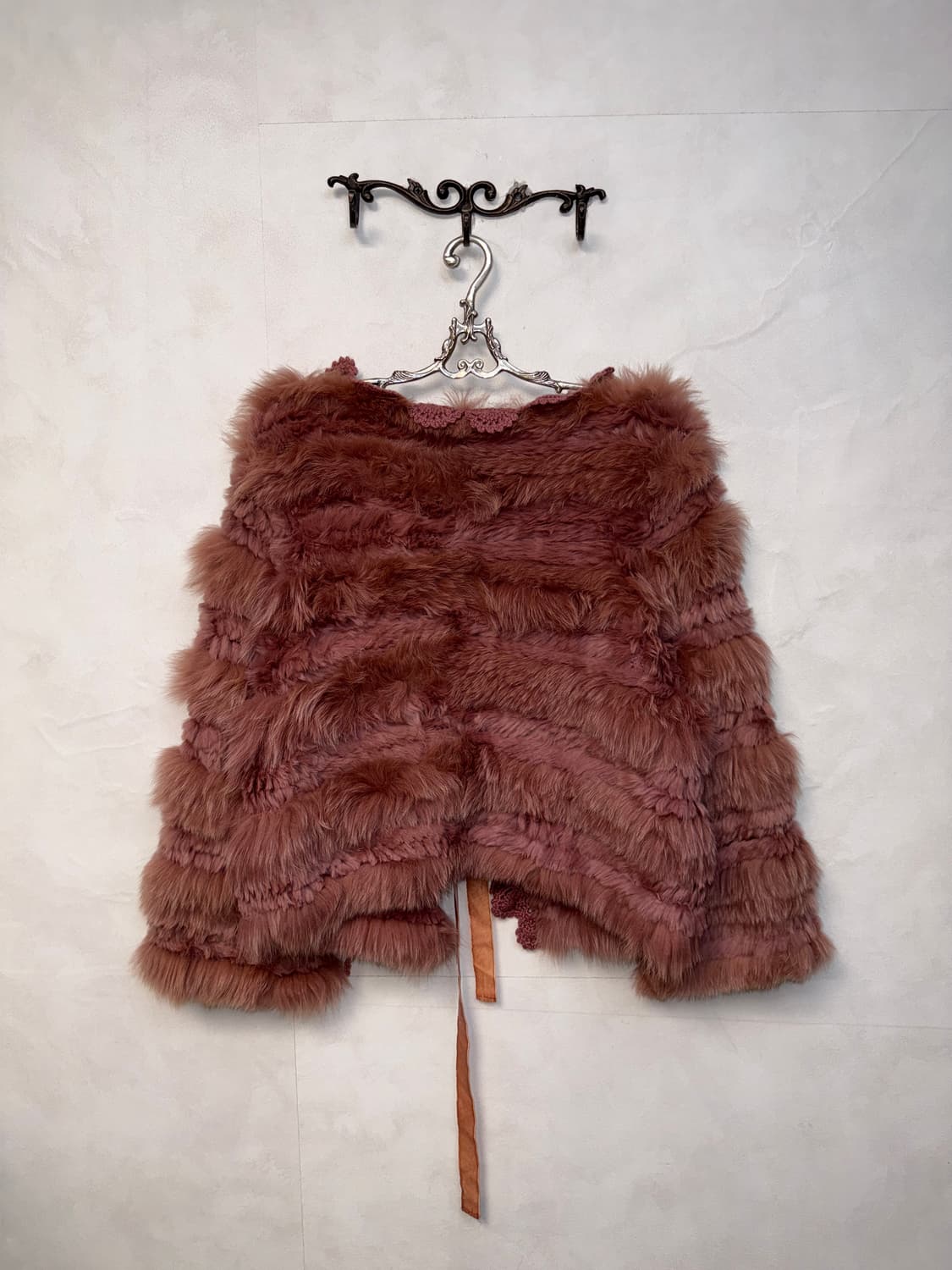 Rose pink rabbit&fox fur crochet wrap jk 상품이미지4
