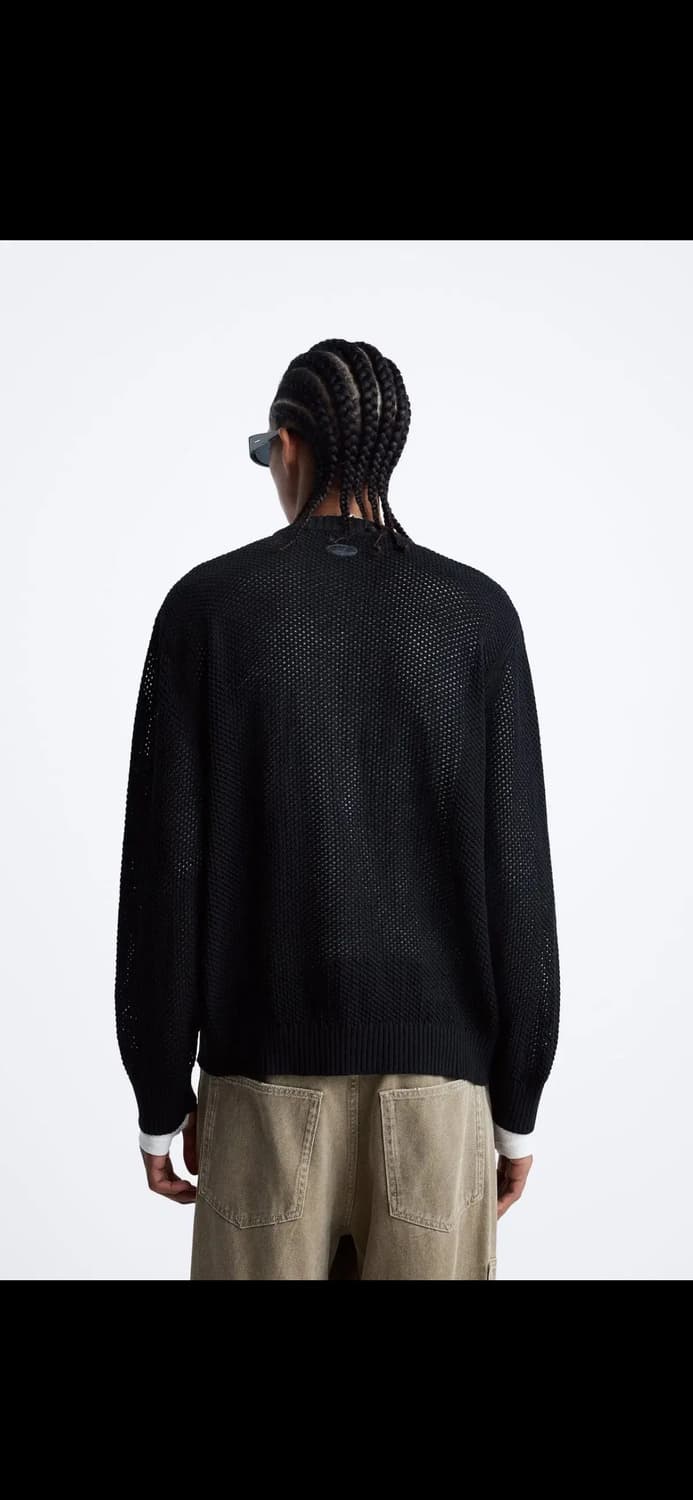 자라 텍스쳐드 크로켓 메쉬 가디건 Black L 상품이미지2