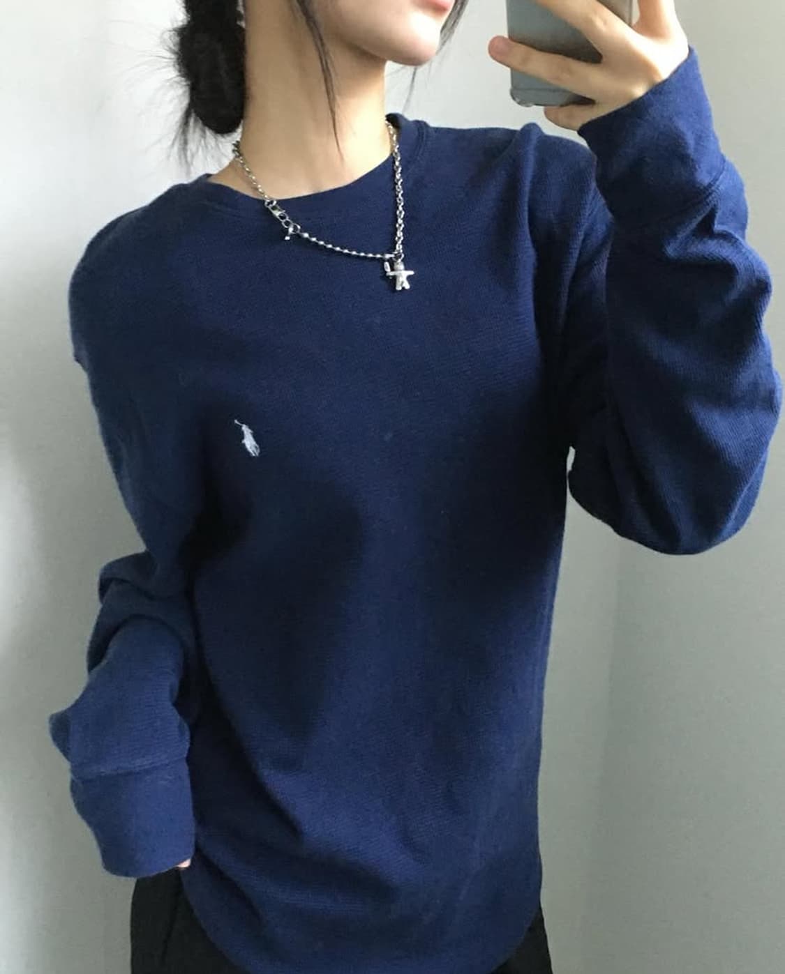 Polo 폴로 랄프로렌 신형라벨 네이비 와플 롱슬리브  상품이미지1