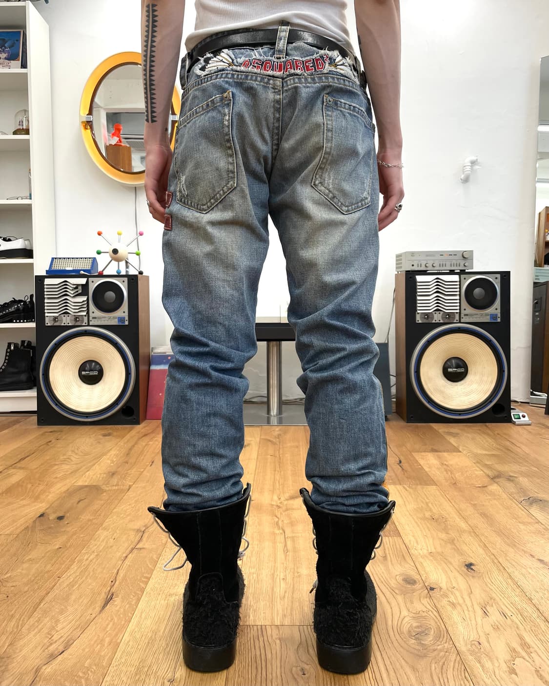 [48] 디스퀘어드 레더 사이드 라인 데님 팬츠 상품이미지4