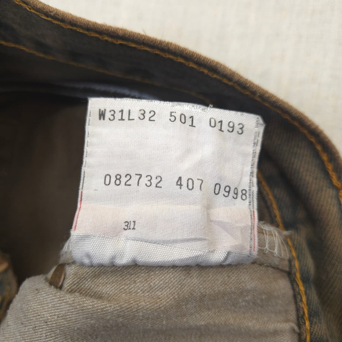 희귀 98년산 리바이스 501 영국 생산 브라운 컬러진 상품이미지9