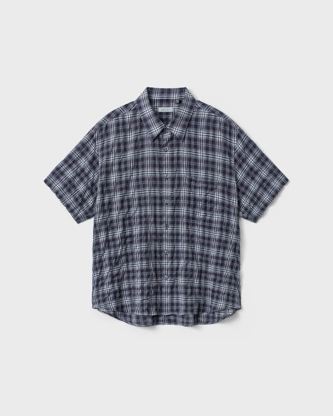 (새상품) 벨리에 치코 숏 슬리브 셔츠 - 블루 윈도우 패인 4사이즈 상품이미지1