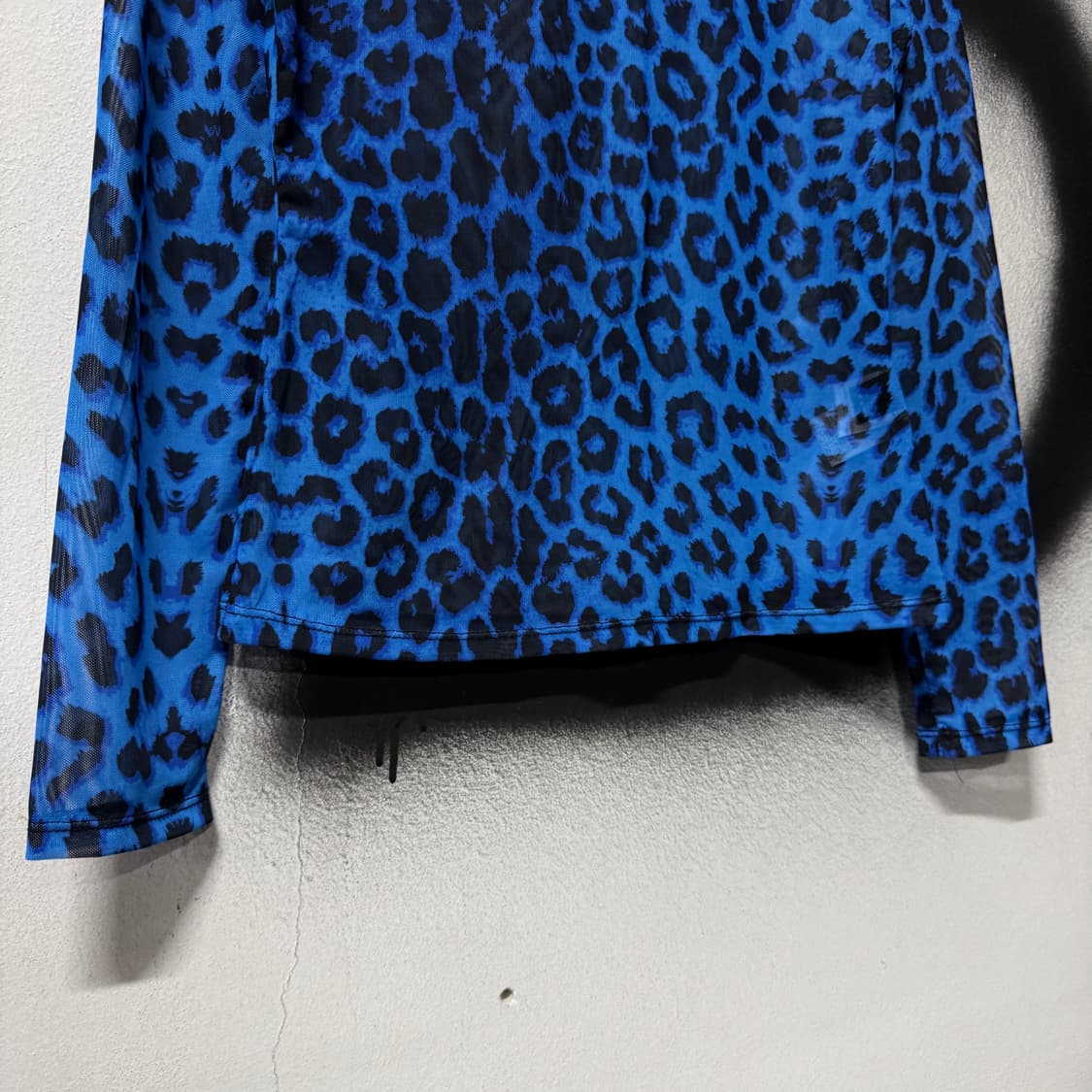 VTG 빈티지 딱붙핏 펑크 블루 레오파드 패턴 시스루 롱슬리브 상품이미지3
