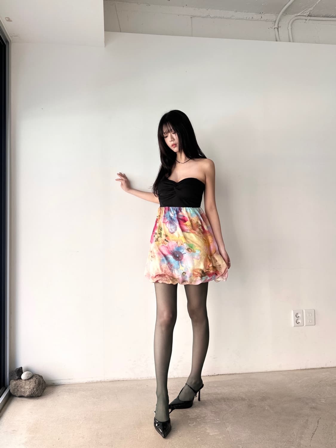 Rainbow shirring flare tube top & ops 상품이미지1