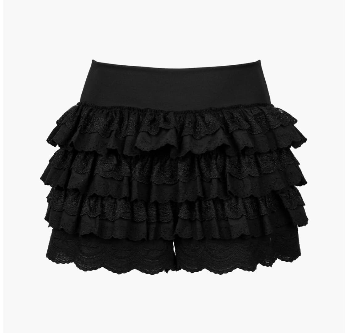 새상품) 러프넥 레이스 튜튜 팬츠 스커트 블랙 상품이미지1