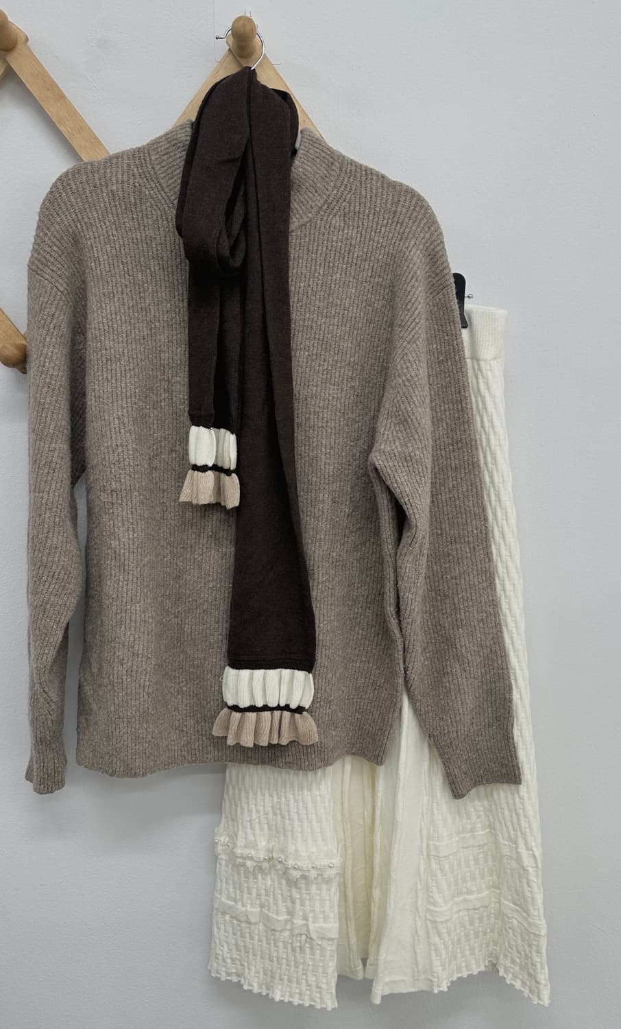 ☕️사와코의 라떼맛 목도리 코디세트☕️ 그런지 히피 니트 롱 스커트 상품이미지2