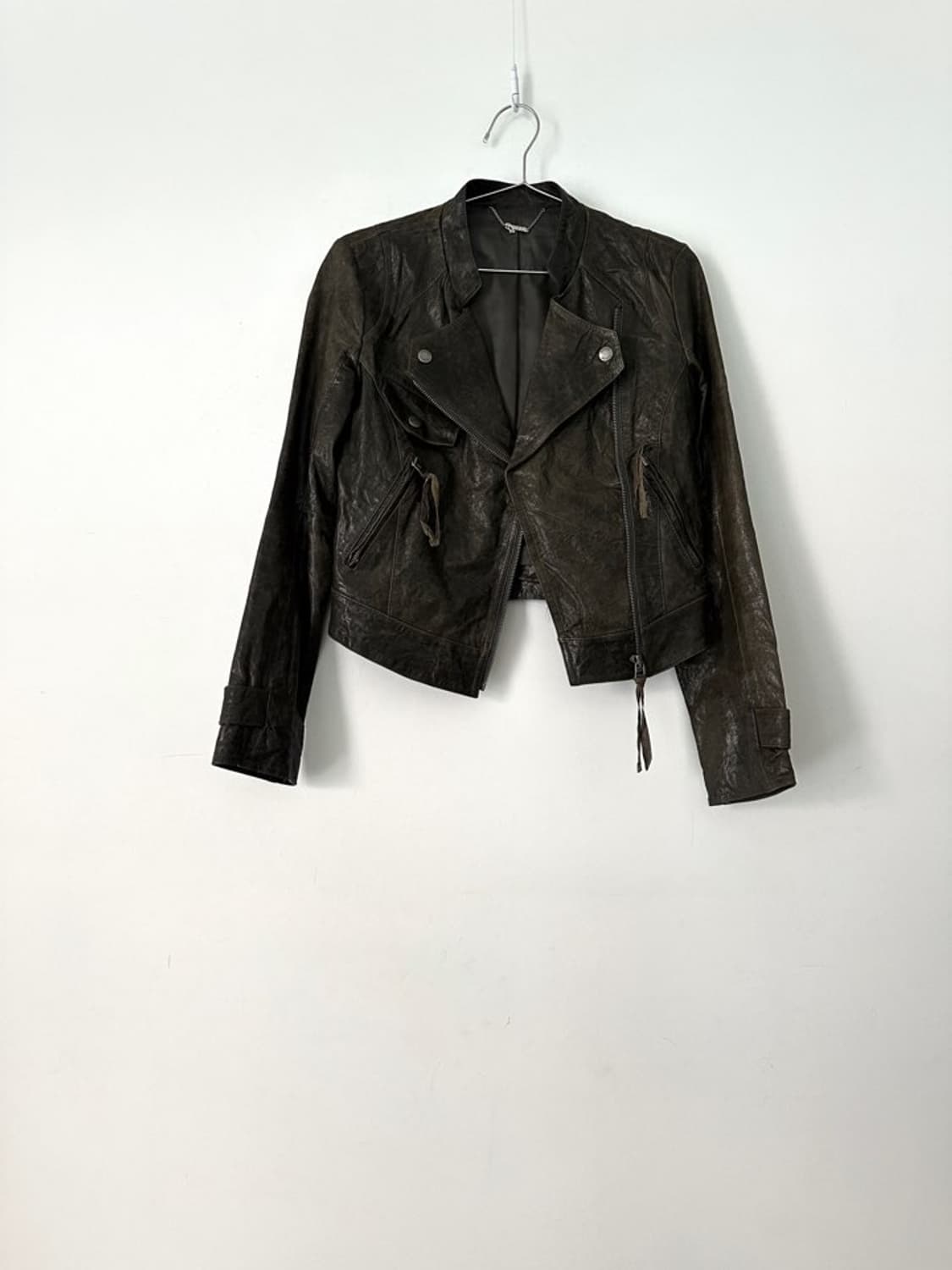 GUESS olive green short leather jacket 상품이미지3