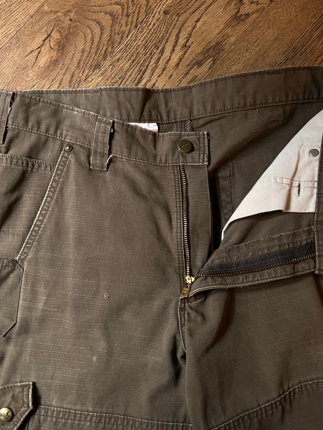 [32]칼하트 USA 더티워싱 다크커피 립스탑 더블니 워크 카고 팬츠 상품이미지2